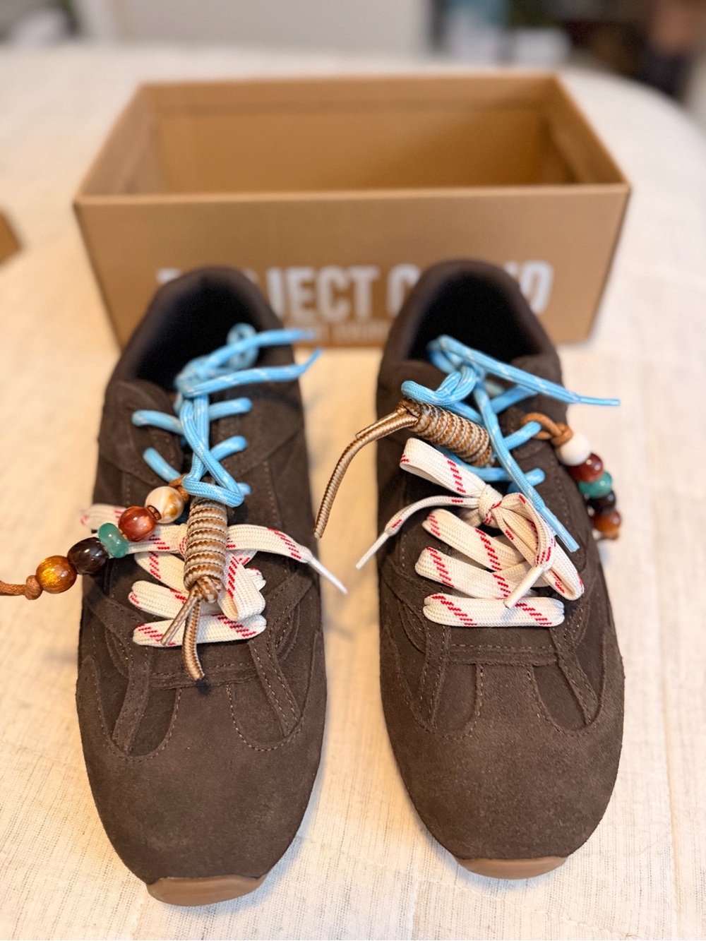 Womens’s Brown Suede Sneakers with Blue Accents - Project Cloud